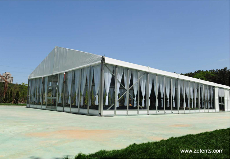 Outdoor event tent with glass wall for exhibition